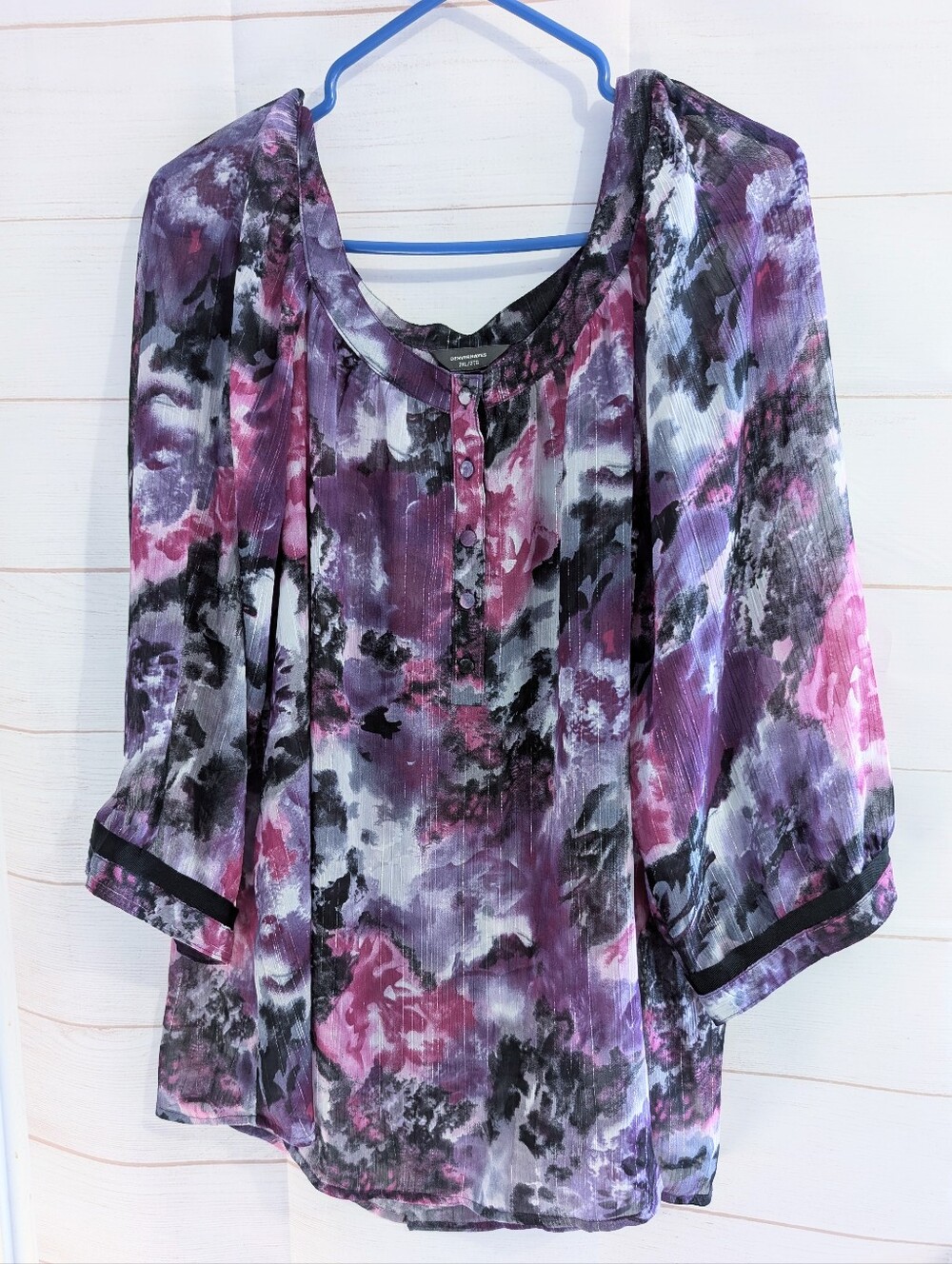 Denver Hayes Purple Floral Print Blouse Size 2XL